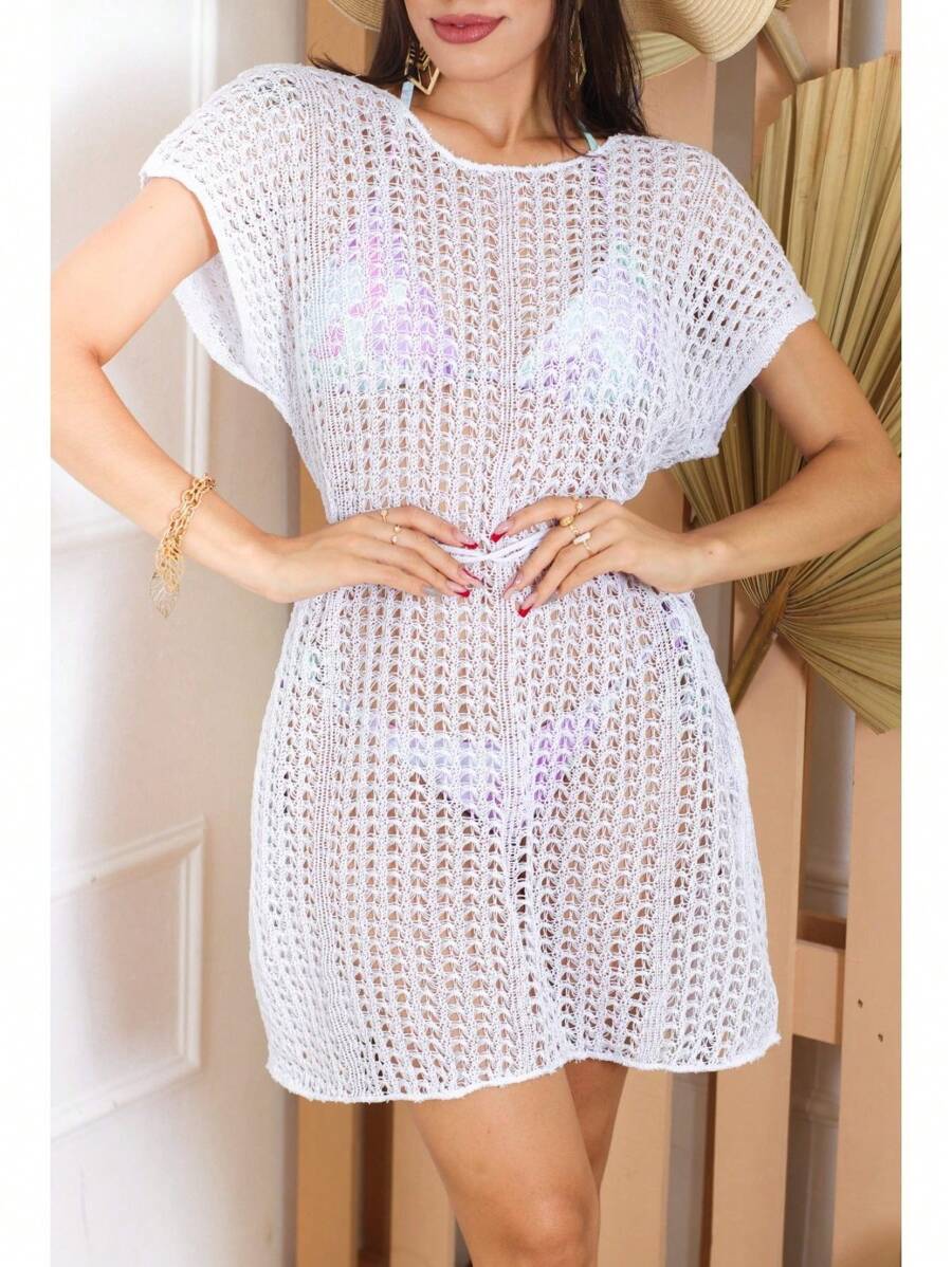 Beach Cover-Up Short Sleeves Swimsuit Colors Summer - 白色 - 查看 1