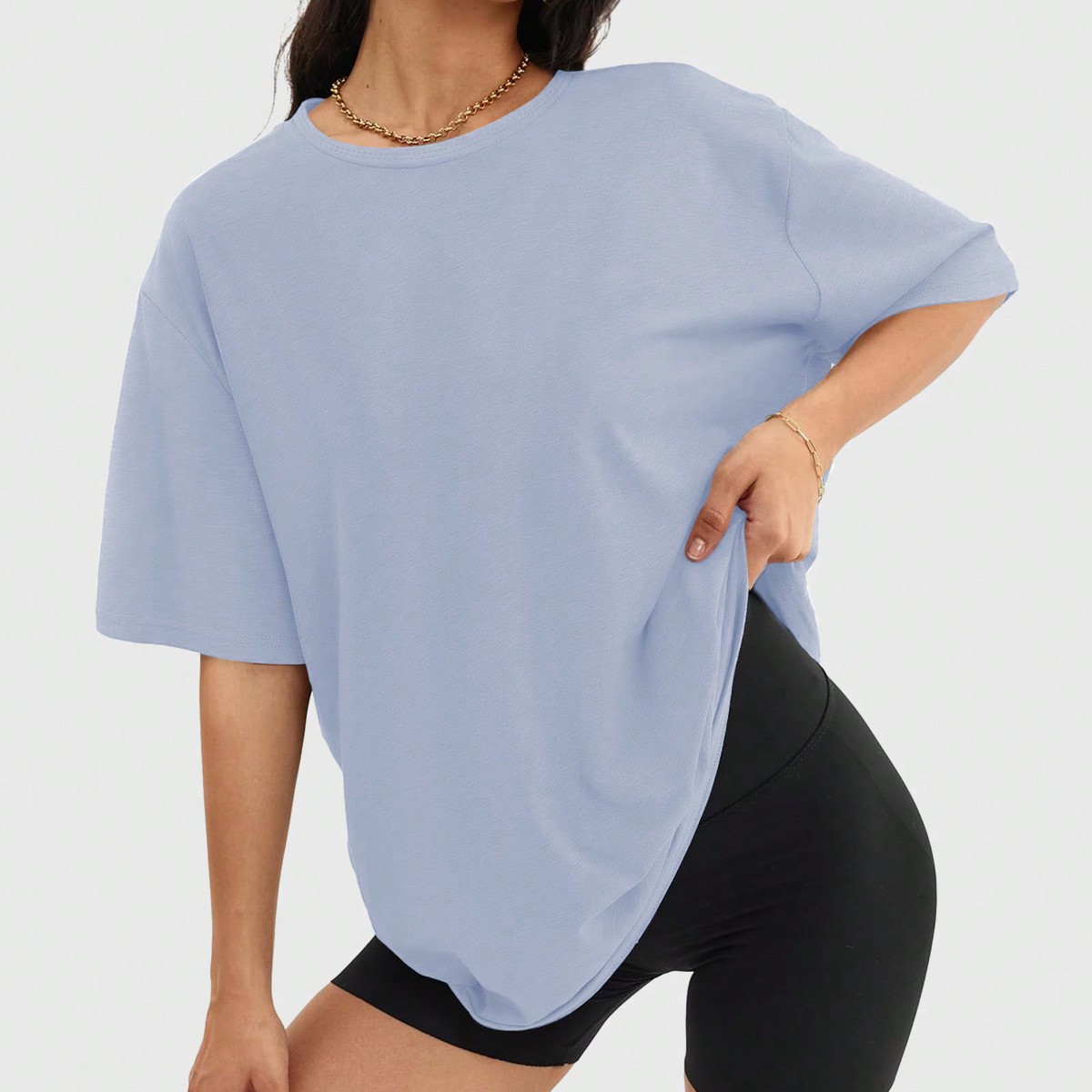 Camiseta holgada para mujer de manga corta y cuello redondo, camisa casual estilo Y2K, básica para deportes de verano