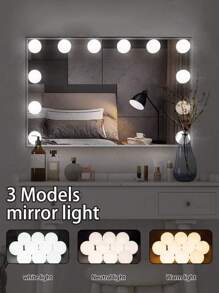 1 Set Of 6/10/12/14 USB Powered Makeup Mirror Lights - Dimmable 3-Color LED Lights (Cool White/Warm Yellow/Neutral), Suitable For Vanity Mirror Lights, Great For Bars, Dressing Rooms, Bedrooms, Live Streaming Studios And Other Entertainment Spaces - Multicolor - View 1