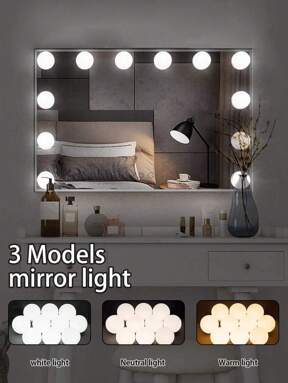 1 Set mit 6/10/12/14 USB betriebenen Make-up Spiegel Leuchten - dimmbare 3-Farben LED Leuchten (Kaltweiss/Warmgelb/Neutral), geeignet für Schminkspiegel Beleuchtung, ideal für Bars, Umkleidekabinen, Schlafzimmer, Live-Streaming Studios und andere Unterhaltungsbereiche