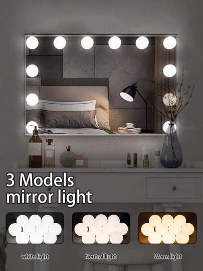 1 Set Of 6/10/12/14 USB Powered Makeup Mirror Lights - Dimmable 3-Color LED Lights (Cool White/Warm Yellow/Neutral), Suitable For Vanity Mirror Lights, Great For Bars, Dressing Rooms, Bedrooms, Live Streaming Studios And Other Entertainment Spaces