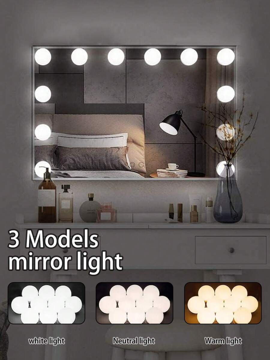 1 Set Of 6/10/12/14 USB Powered Makeup Mirror Lights - Dimmable 3-Color LED Lights (Cool White/Warm Yellow/Neutral), Suitable For Vanity Mirror Lights, Great For Bars, Dressing Rooms, Bedrooms, Live Streaming Studios And Other Entertainment Spaces - Multicolor - View 1