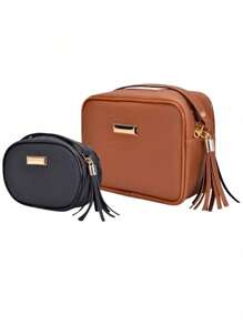 Women's Bag Kit 2 Pieces Medium Square Caramel Crossbody + Small Oval Black Crossbody - Nhiều màu - Xem 1