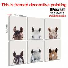 6pcs/Set, Horse Canvas Wall Art Prints Set Of 6, Horses Portraits, Farmhouse Wall Art, Farm Animals Poster, Animals Portraits Wall Decor Living Room, Horse Poster Home Decor, Horses Prints Wall Decor For Bedroom Gifts Birthday Graduation - Multicolor - View 3