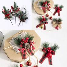 10 件装圣诞松针树枝 DIY 花环假松树枝小松树枝茎秆工艺品圣诞树花 - 聖誕松針葉 - 查看 6