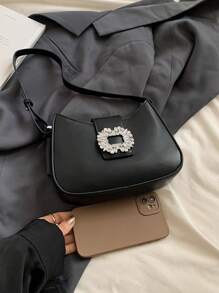 迷你纯色 PU 水钻装饰单肩包，适合女士旅行、女孩、学生、聚会、购物、送礼、日常使用，时尚商务休闲女士包，非常适合办公室、商务和工作