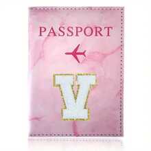 Chic Personalized Passport Holder For Women & Teens - Initial PU Leather Wallet With 26 Letter Patches, Stylish Travel Card Case, Perfect Unique Gift For Her, Enhance Your Jetset Style Travel Essentials School Back To School School Supplies Holiday Holiday Essentials Vacation Accessories Passport Cover - Dusty Pink - View 17