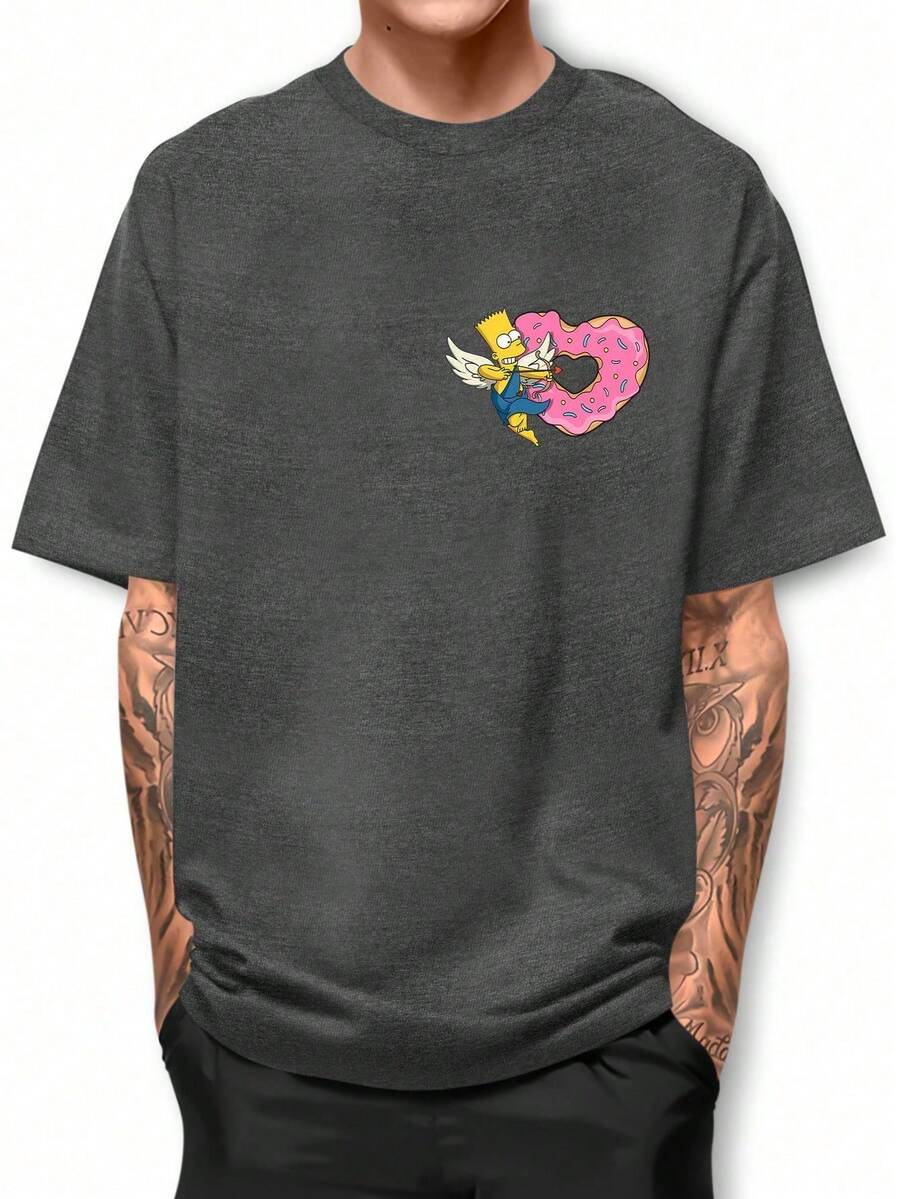 Bart Donut Heart Basic T-Shirt 100% Cotton Shirt GPJ1 - 深灰色 - 查看 1