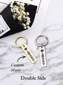 1pc Custom Music Code Keychain, Personalised Engraved Text Keychain, Stainless Steel, Birthday Gift, Anniversary Gift, Valentine's Day Gift, Father's Day Gift, Mother's Day Gift, Graduation Gift, Christmas Gift - Double Sided Scan music - View 1