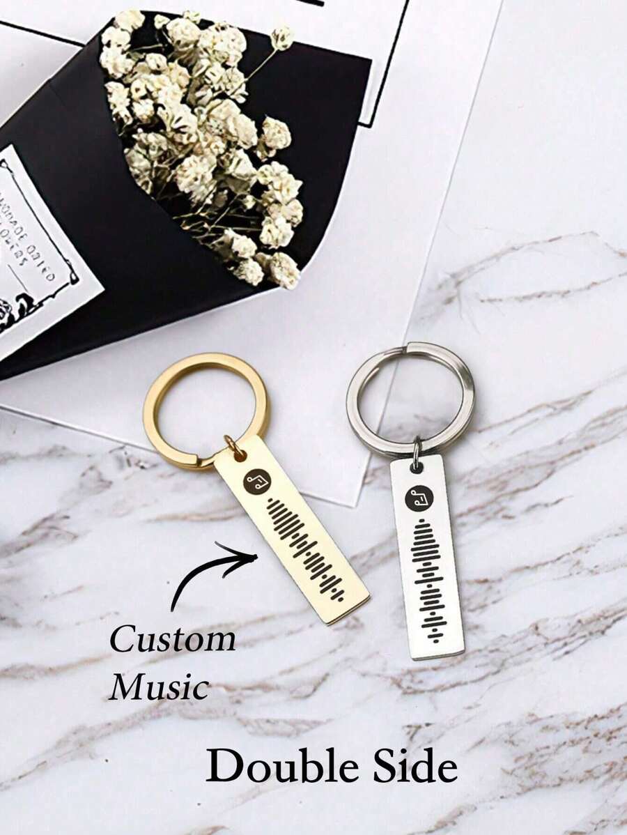 1pc Custom Music Code Keychain, Personalised Engraved Text Keychain, Stainless Steel, Birthday Gift, Anniversary Gift, Valentine's Day Gift, Father's Day Gift, Mother's Day Gift, Graduation Gift, Christmas Gift - Double Sided Scan music - View 1