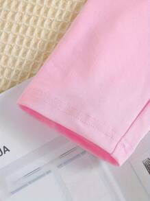 2 件套少女公主风格字母印花立领长袖上衣和裤子睡衣套装，春季/秋季 - 粉色 - 查看 5