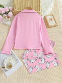 2 件套少女公主风格字母印花立领长袖上衣和裤子睡衣套装，春季/秋季 - 粉色 - 查看 7