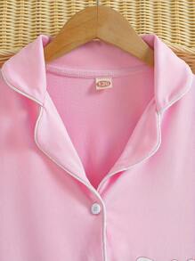 2 件套少女公主风格字母印花立领长袖上衣和裤子睡衣套装，春季/秋季 - 粉色 - 查看 2