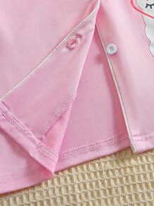 2 件套少女公主风格字母印花立领长袖上衣和裤子睡衣套装，春季/秋季 - 粉色 - 查看 4
