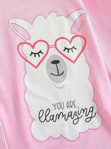 2 件套少女公主风格字母印花立领长袖上衣和裤子睡衣套装，春季/秋季 - 粉色 - 查看 3