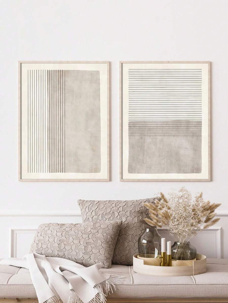 2幅/套 无框,现代简约客厅装饰画,抽象小众艺术墙画,沙发背景墙核心装饰画 - 彩色 - 查看 1