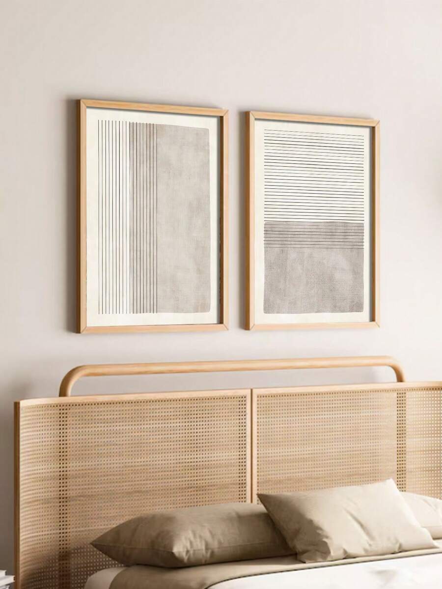 2入組現代極簡風格客廳裝飾畫，抽象非主流藝術沙發背景牆油畫芯，不含相框 - 彩色 - 查看 1