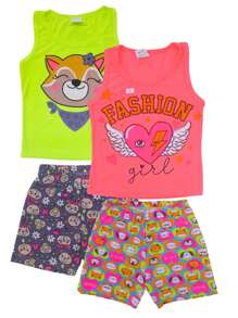 Kit Lote 4 Peças de Roupas Infantil MeninA SORTIDO - 2 Blusas + 2 Shorts