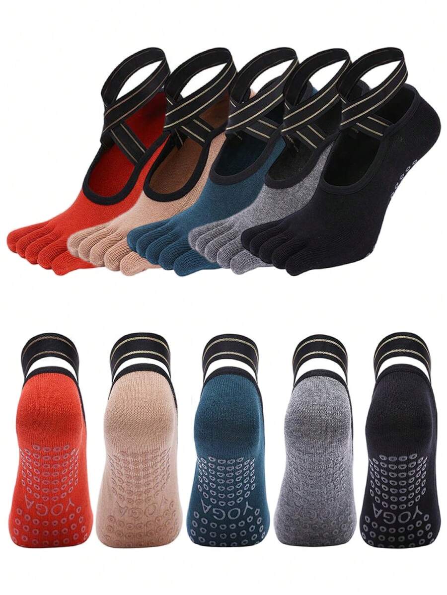 Calcetines de 5 dedos antideslizantes para mujeres para baile, entrenamiento, Pilates y yoga - Multicolor - Ver 1