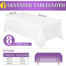 8 Packs White Polyester Tablecloth For 6 Ft Rectangle Tables,60 X 102 Inch Polyester Fabric Table Cloth Wrinkle Resistant Washable Table Cover,For Wedding,Birthday,Party,Banquets Decorate - White - View 2