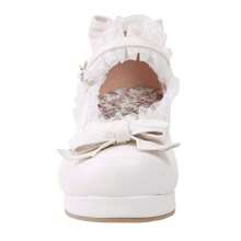 Women Kawaii Mid Block Heel Mary Jane Rockabilly Pumps With Bow Platform Chunky Heel Cute Sweet Shoes - 白色 - 查看 5