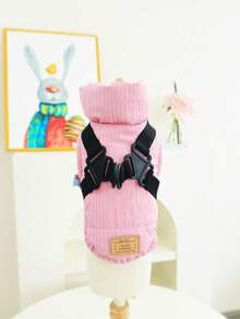 防水保暖加厚背心夹克，带胸带，适用于狗和猫，加厚秋冬季宠物衣服 - 粉色 - 查看 3
