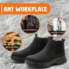 Men's Work Boots Anti-Skid Safety Shoes Leather Waterproof Work Shoes - màu đen - Xem 6