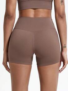 1条高腰瑜伽短裤，透气户外健身跑步训练骑行短裤 - 棕色 - 查看 7
