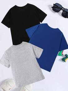 3pcs/Set Young Boys Cool Street Style Astronaut & Space Print T-Shirt, Short Sleeve Top And Casual Crew Neck Pullover Outfit, Summer Autumn