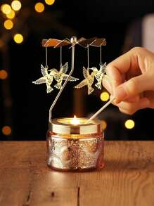 1个豪华优雅旋转金属烛台，含香薰蜡烛，送给女性、女友、姐妹、朋友的礼物，适合生日、婚礼、圣诞节、感恩节、周年纪念日、家居装饰、圣诞装饰、圣诞礼物 - 彩色 - 查看 1