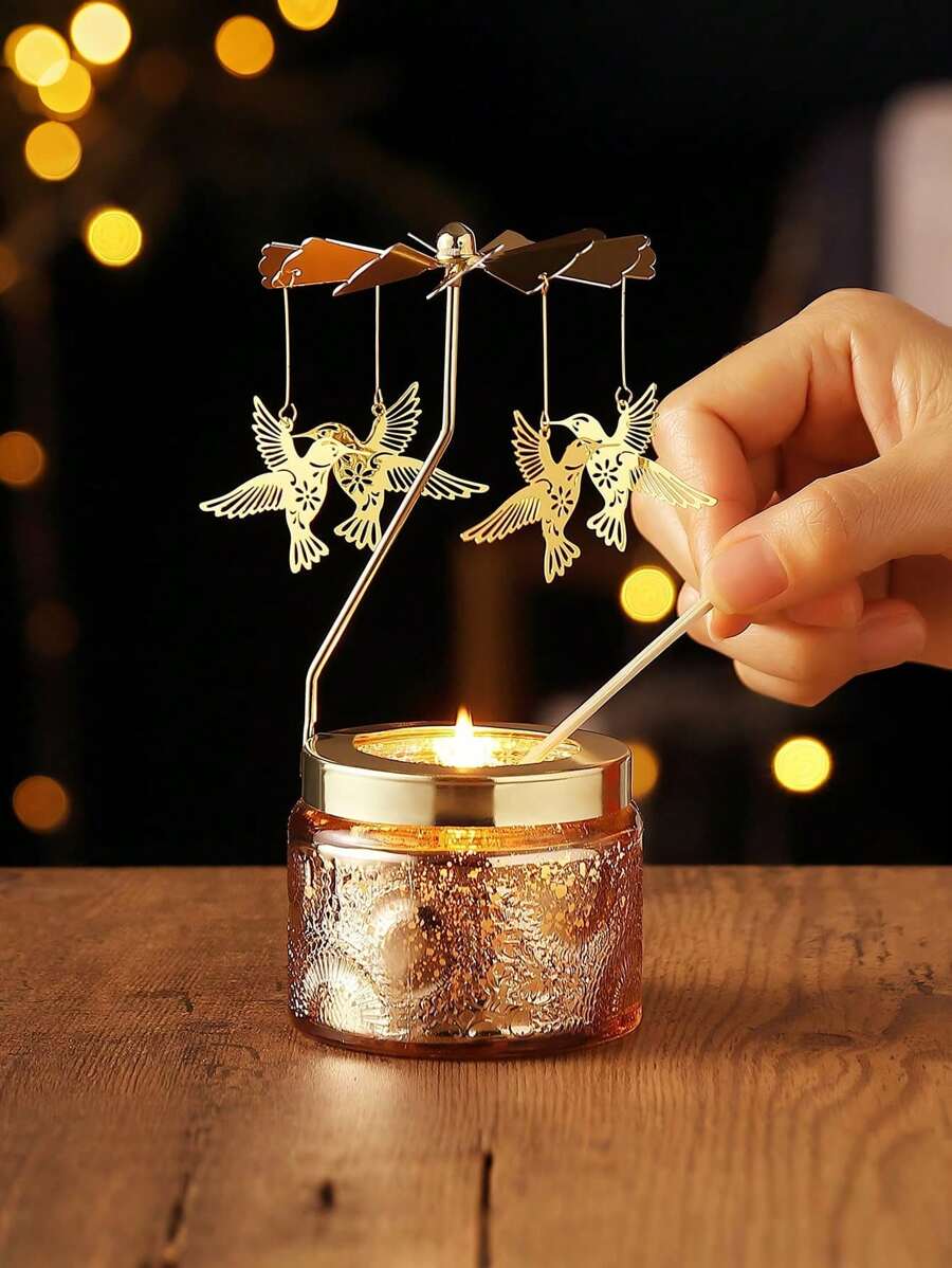 1个豪华优雅旋转金属烛台，含香薰蜡烛，送给女性、女友、姐妹、朋友的礼物，适合生日、婚礼、圣诞节、感恩节、周年纪念日、家居装饰、圣诞装饰、圣诞礼物 - 彩色 - 查看 1