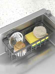 1pc ABS Plastic Kitchen Sink Stand Kitchen Sink Counter Quick Drain Sponge Stand Kitchen Sink Storage Box Automatic Drain Rag Stand Dish Towel Stand,Bag,Organizer,Storage,Kitchen - Grey - View 7