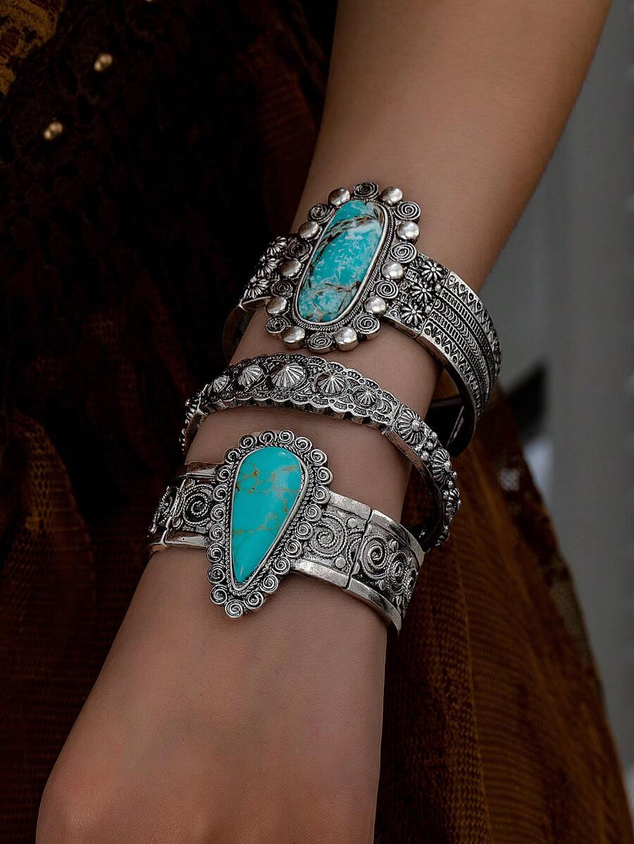 1 chiếc vòng tay trang trí bằng đá ngọc lam xanh phong cách phương Tây cổ điển trang sức Cowgirl - Nhiều màu - Xem 1