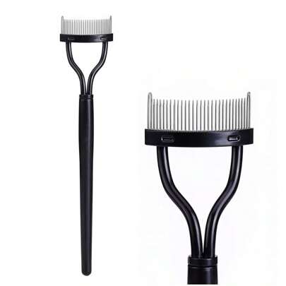 1pc Black Steel Needle Eyelash Comb Stainless Steel Dense Tooth Comb Portable Eyelash Curler Makeup Tool Lash Grooming Tool