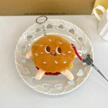 1 pieza Llavero de peluche con diseño de dibujos animados, llavero de poliéster casual y adorable con motivos de comida y bebida como hot dog, pata de pollo, hamburguesa, papas fritas, expresiones de comida, accesorio colgante para mochila, escuela, oficina, amigos, cumpleaños, vacaciones, de vuelta a la escuela, accesorio para coche, dije para bolsa, mochila