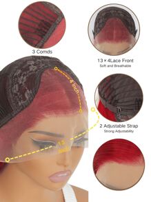 SALLYWELL Lace Front Wigs Straight Hair Glueless Lace Wigs Synthetic Long Silk Straight Natural Wig Heat Resistant Fiber Dark Root Ombre Red Colorful Wig 24 Inches - 紅色 - 查看 7