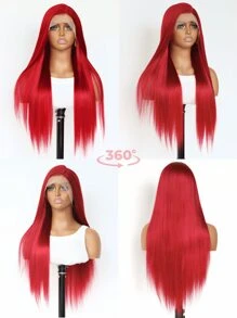 SALLYWELL Lace Front Wigs Straight Hair Glueless Lace Wigs Synthetic Long Silk Straight Natural Wig Heat Resistant Fiber Dark Root Ombre Red Colorful Wig 24 Inches - 紅色 - 查看 4