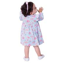 Mundo Nina Kids Baby Girl Dress Long Sleeve Sizes S To 1 100% Cotton Autumn Winter With Bow Headband - Màu xanh nhạt - Xem 2