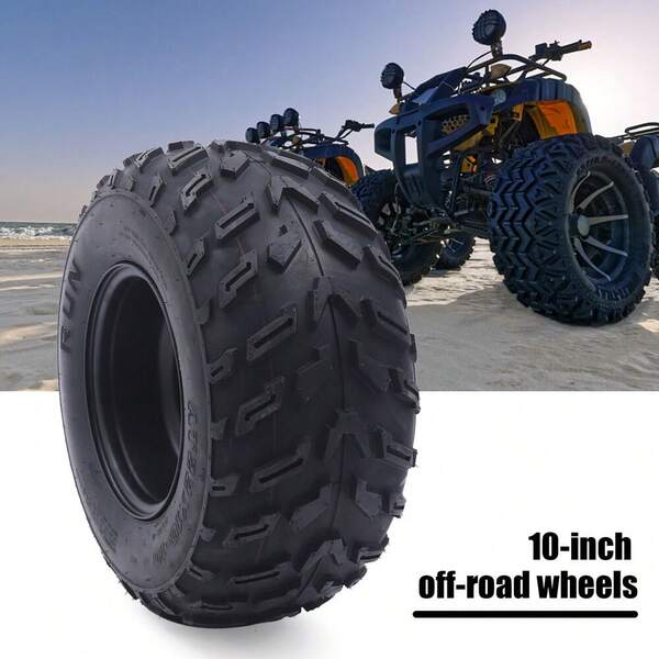 22x10-10 ATV Tire With 10" Rim, Off-Road Wheel For 200cc 250cc Quad & Go Kart, Black