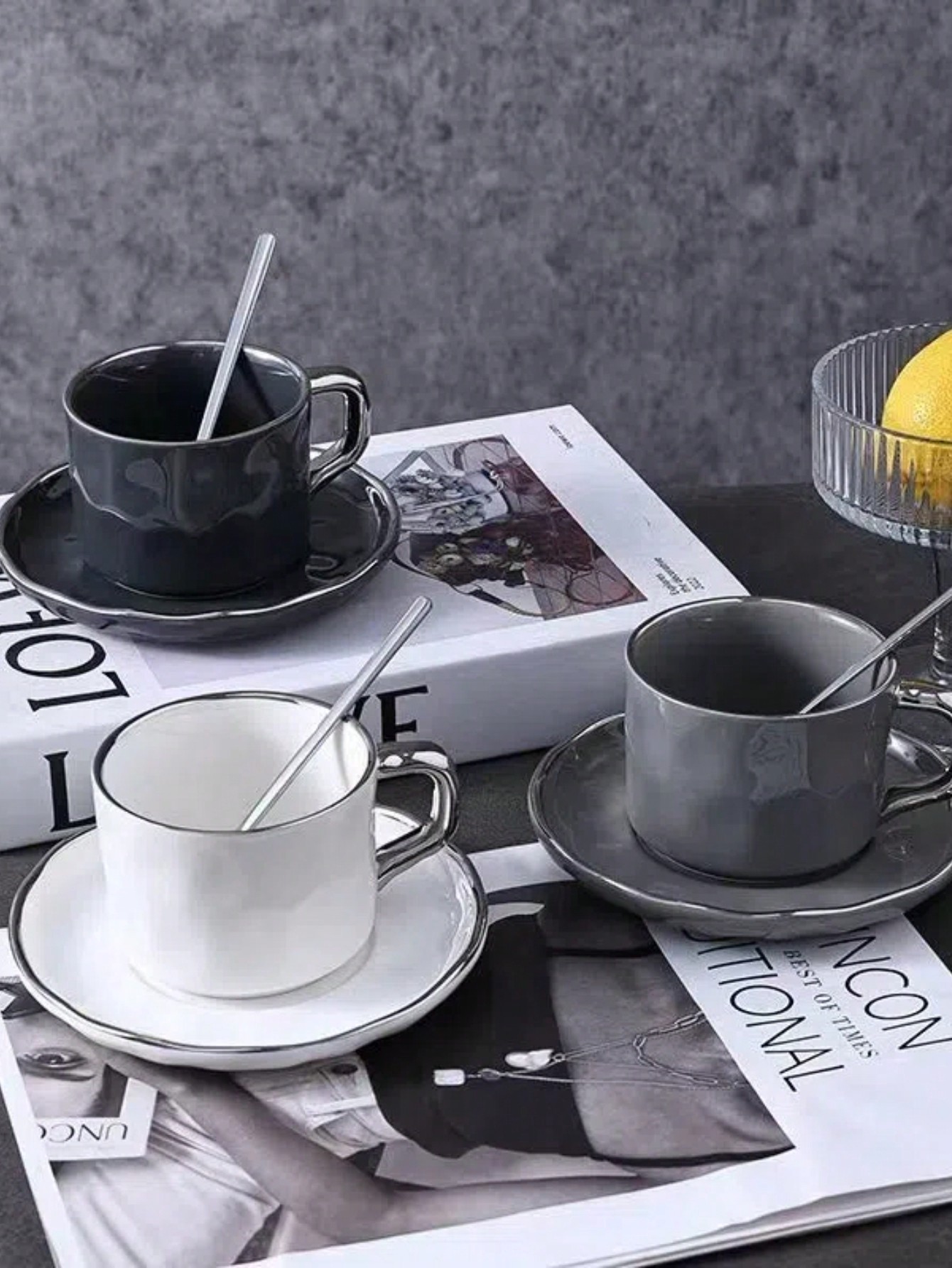 طقم فناجين وصحون قهوة سيراميك فاخرة، طقم شاي عصري...