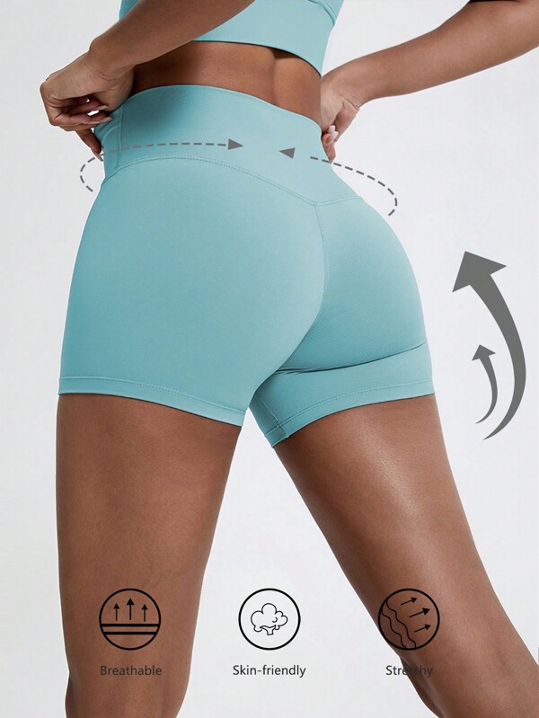 1 Piece High Waist Yoga Sports Shorts Outdoor Gym Running Workout Bottoms Breathable High Stretch Cycling Pants