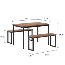 DlandHome Dining Table Set For 4,Kitchen Table With Benches,Wooden Dining Table And Chair Set Of 3, Iron Frame, Brown - màu nâu - Xem 9