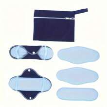 8 件装可重复使用卫生巾套装 - 柔软蓝色摇粒绒，防水、可洗、透气，日常舒适 - 经期护理和卫生保健的每月必需品