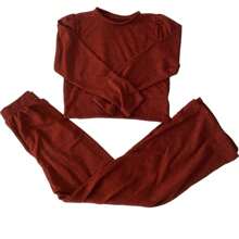 KIT 3 Conjunto lanzinha feminino de frio 2 peças de calça pantalona e blusa manga longa - Bege - Visão 3