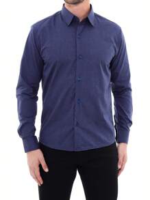 KIT Masculino 2 Peças - Camisa Social Tipo Linho Azul Marinho e Camisa Social Manga Longa Slim Azul Marinho - Azul Marinho - Visão 2