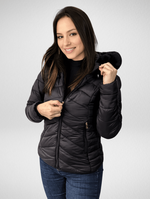 Jaqueta Casaco Blusa Feminina Bobojaco Puffer Peluciada Forrada Com Capuz Removível Macia Leve Confortável