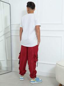 Kids Jogger Pants Boys Youth Cargo Pants 4 Pockets 4 Colors Autumn Winter Black Military Green Red Christmas Beige - 紅色 - 查看 3