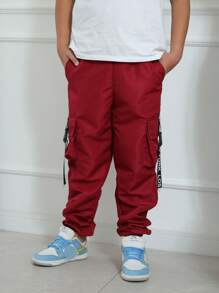 Kids Jogger Pants Boys Youth Cargo Pants 4 Pockets 4 Colors Autumn Winter Black Military Green Red Christmas Beige - 紅色 - 查看 4