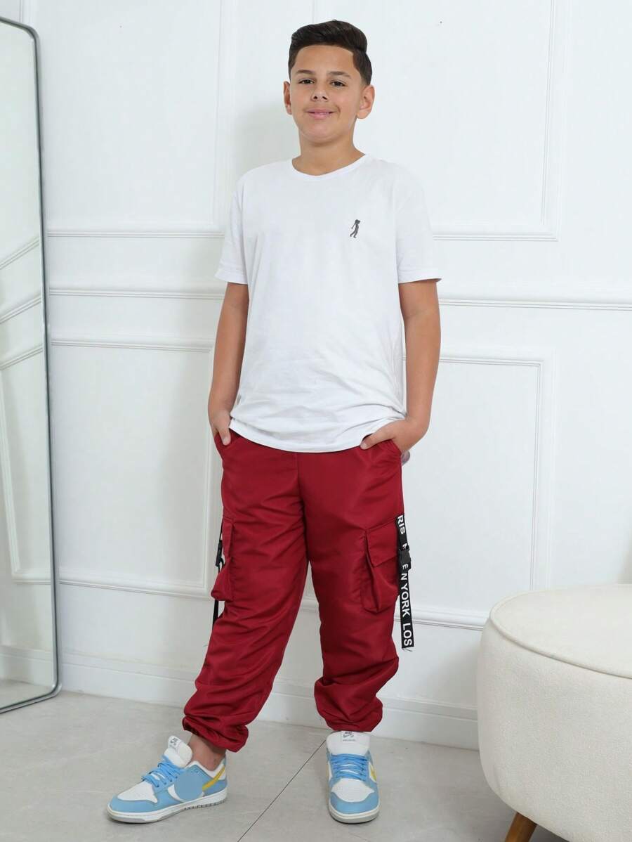 Kids Jogger Pants Boys Youth Cargo Pants 4 Pockets 4 Colors Autumn Winter Black Military Green Red Christmas Beige - 紅色 - 查看 1