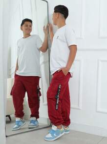 Kids Jogger Pants Boys Youth Cargo Pants 4 Pockets 4 Colors Autumn Winter Black Military Green Red Christmas Beige - 紅色 - 查看 2